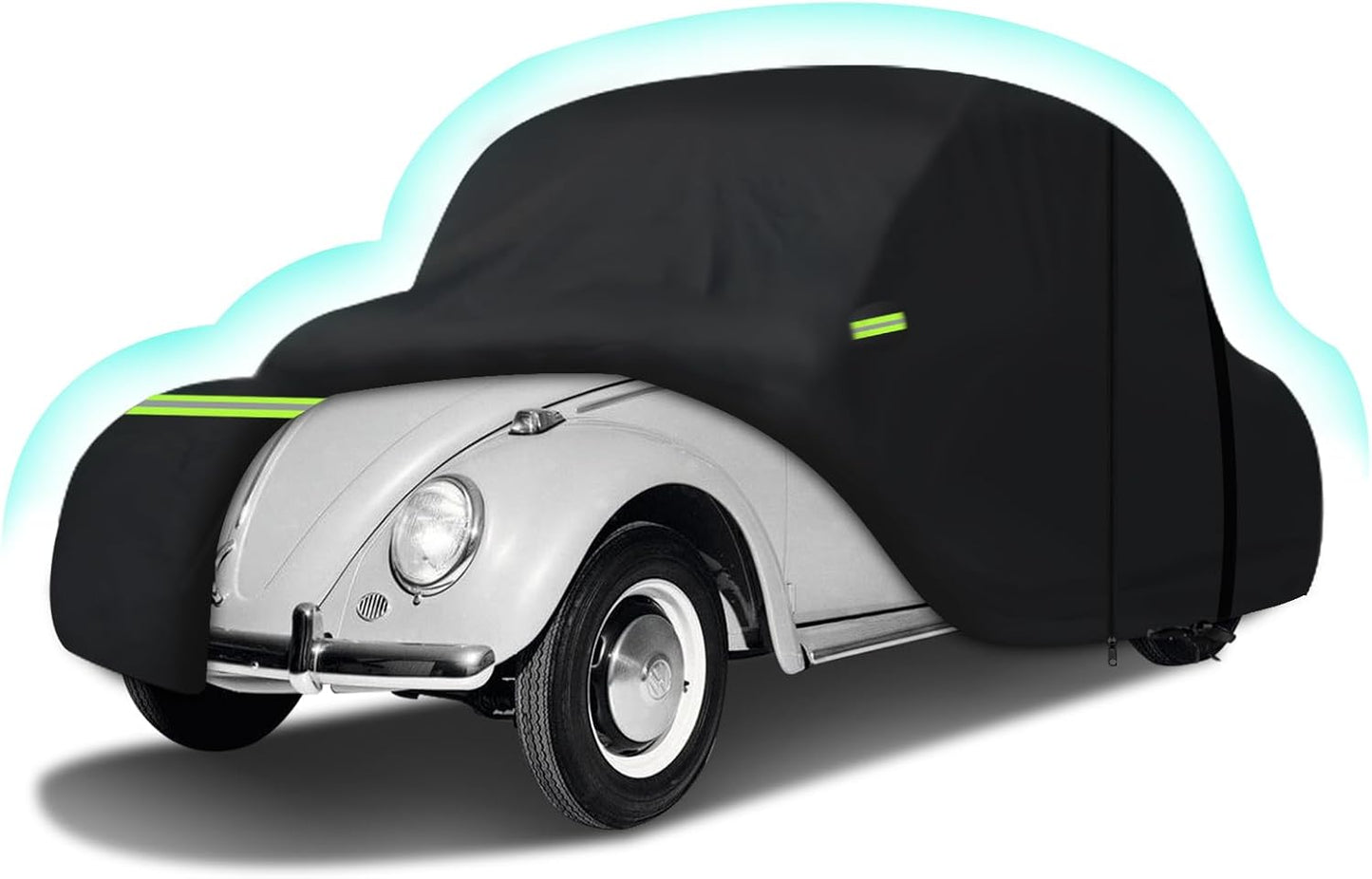 Car Cover Waterproof All Weather for 1960-1980 Beetle Sedan 2-Door Saloon Car, Heavy Duty 7 Layers Outdoor Full Cover with Door Zipper, Black