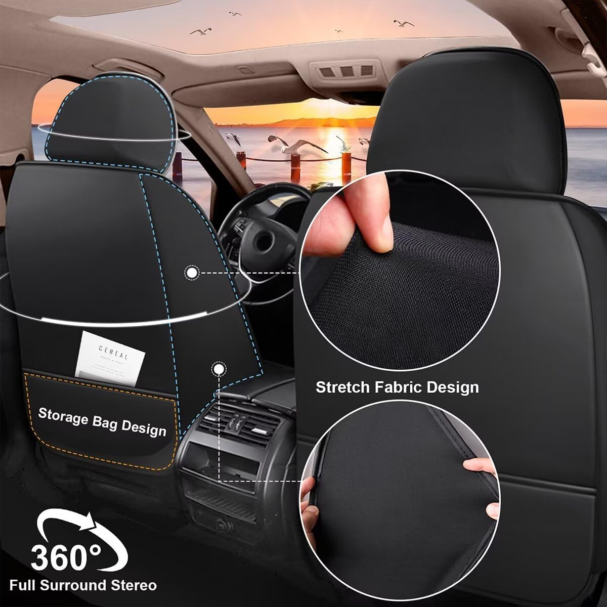 Car Seat Cover Fit for Toyota Camry 2012-2025 Full Set Faux Leather Breathable Waterproof Camry Seat Covers Automotive Cushion Protector Compatible Airbag (5 Seats & Black)