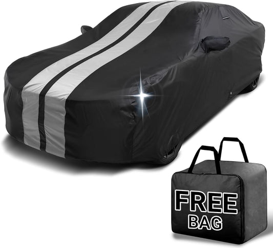 iCarCover Custom Car Cover for Chevy Impala (2000-2020) Waterproof All Weather Rain Snow UV Sun Protector Full Exterior Indoor Outdoor Car Cover (Stripe - Black/Gray)