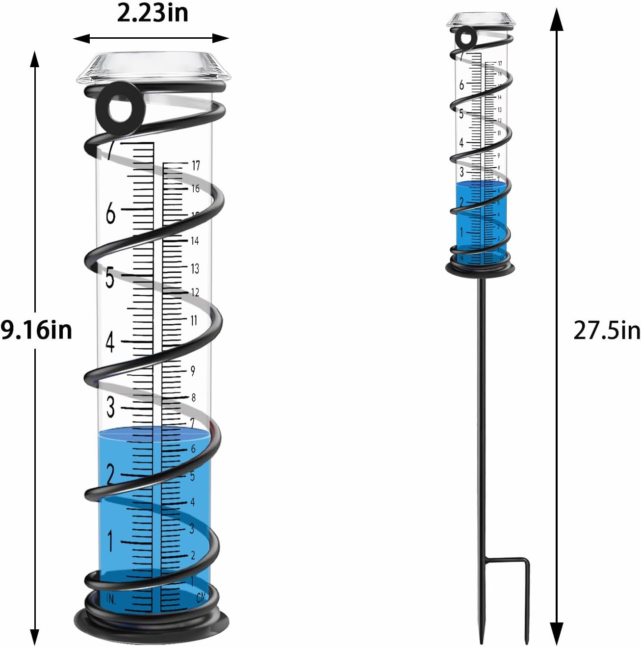 Upgrade Rain Gauge, Detachable Spiral Rain Gauge Outdoor, Rain Measure Gauge for Yard, Large Number Rain Water Meter, Thickened Plastic Rain Gauge with Stake and Metal Frame for Patio,Lawn