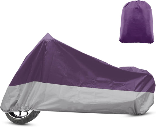 X AUTOHAUX Motorcycle Cover for Harley Davidson for Honda for Suzuki All Season Waterproof Sun Outdoor Protection Motorbike Cover Fits Up to 86.61'' Motorcycles Cover L Purple Silver Tone
