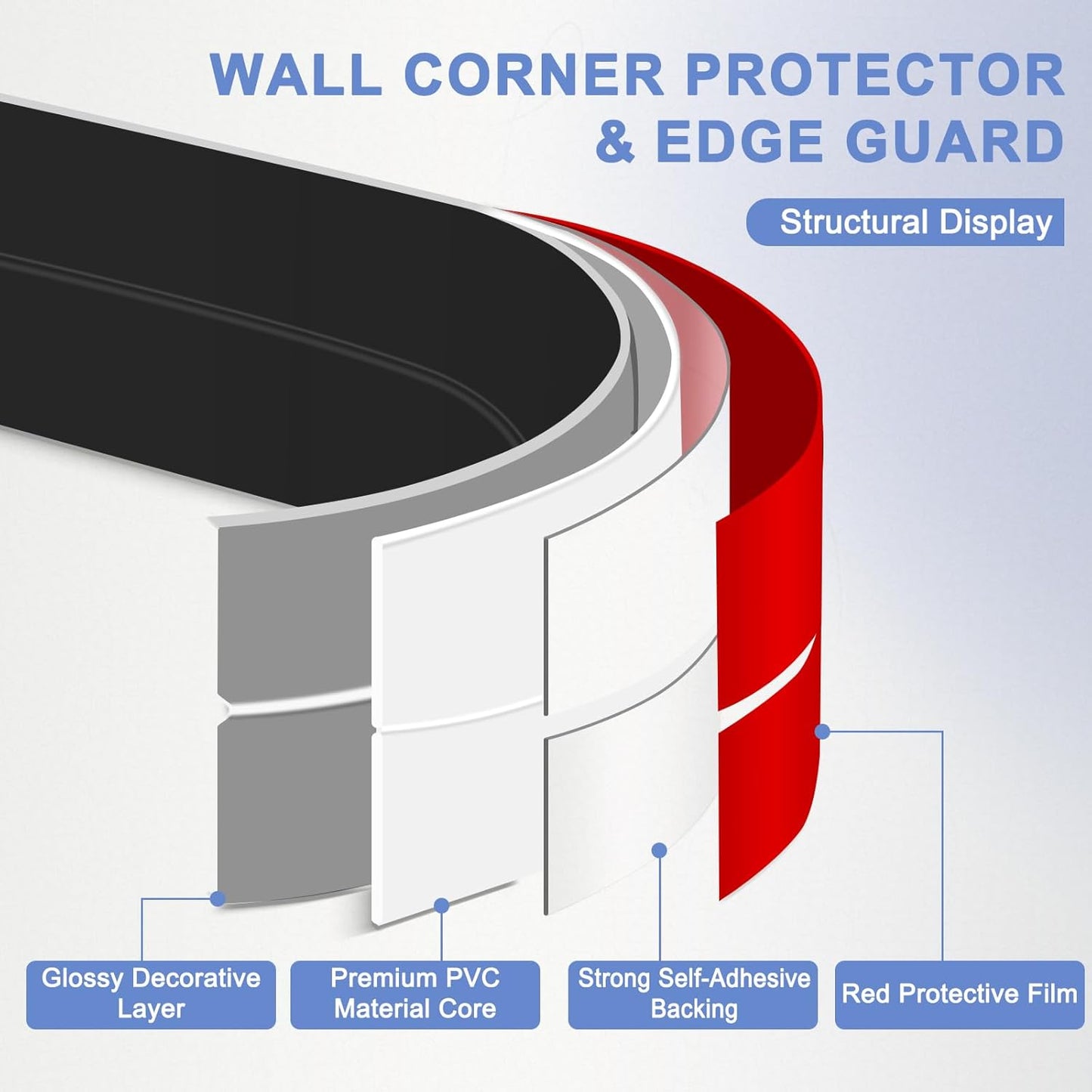 Wall Corner Protector Moulding Trim Peel and Stick Wall Corner Guards Trim Flexible Self Adhesive Edge Protector Moulding, 2.4 in x 40 Ft, Black