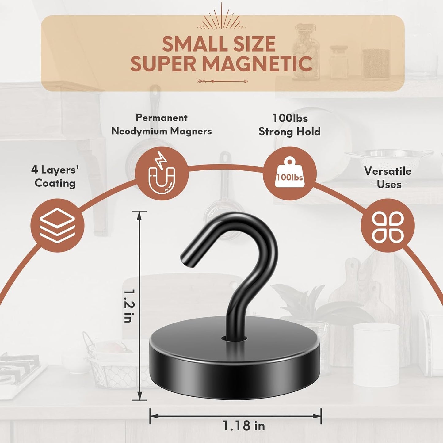 Neosmuk Magnetic Hooks, Cruise Ship Essentials, 100lb+ Heavy Duty Magnetic Hooks for Cruise Cabins, Refrigerator, Grill, Hanging, and Travel | Extra Strong Must-Haves Magnet Hook,Gold