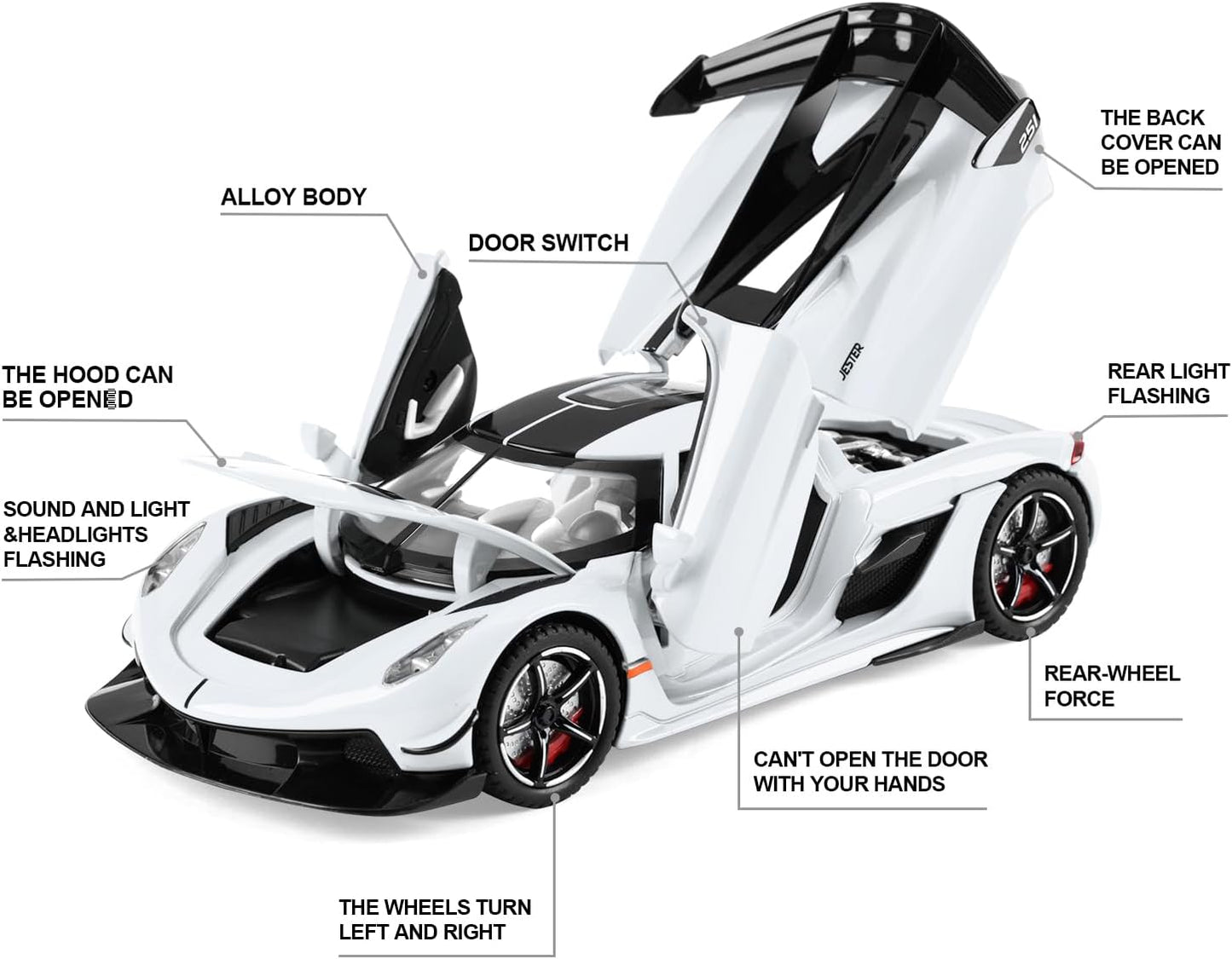Toy Cars Model Jesko 1/22 Diecast Metal Sports Toy Cars for Boys, Alloy Collectible Model Car with Sound and Lights, Race Model Car for Kids