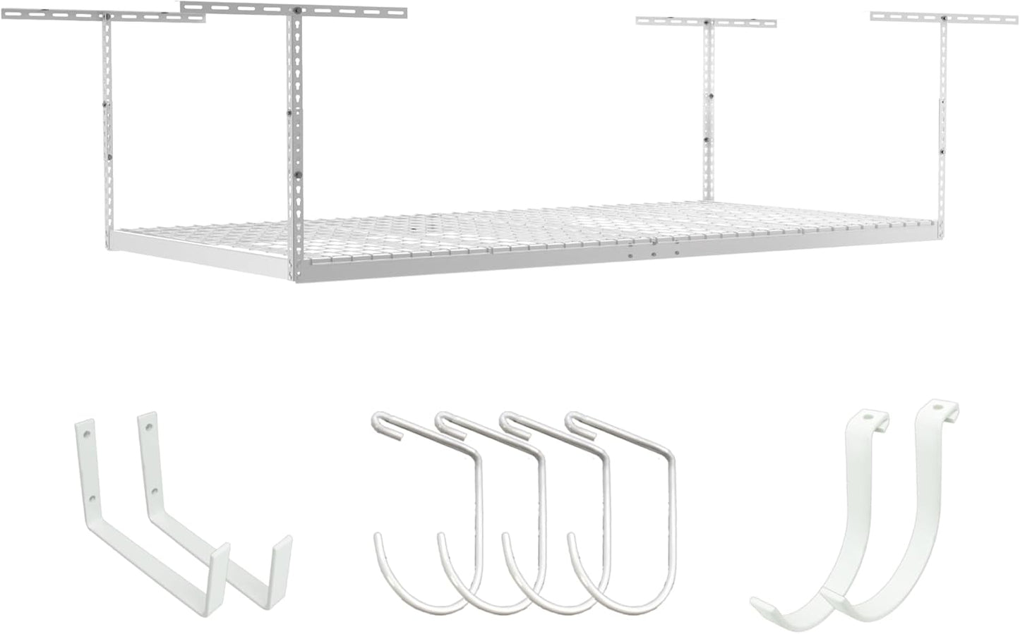 SafeRacks 4x8 Overhead Garage Storage Rack Heavy Duty - White (12"-21") - Holds 600 lb