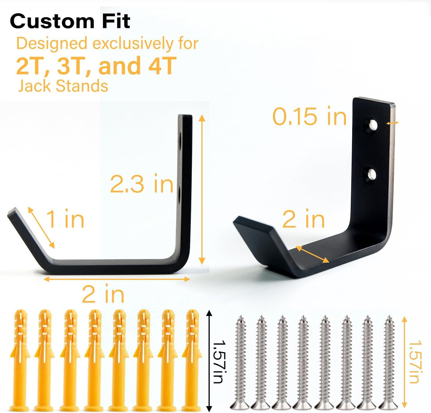 4 Packs Jack Stands Wall Mount Organizer, Heavy Duty Stainless Steel Holder Hook Fits 2 & 3 & 4 Ton Jack Stands