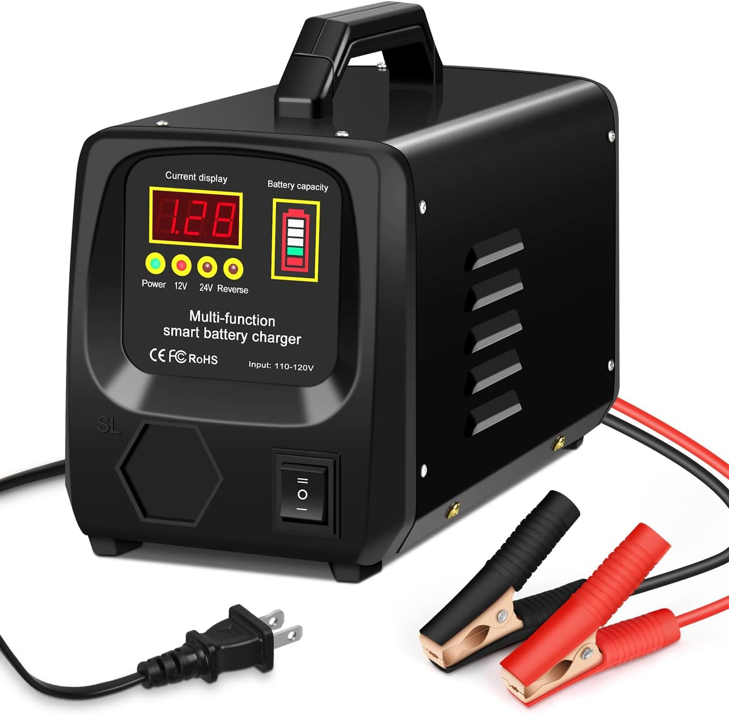 Outerman Car Battery Charger,24V/12V Fully-Automatic Battery Charger for Lead-Acid Batteries,Fast Charging Battery Maintainer/Trickle Charger/Battery Desulfator,for Large Capacity: 6~300AH