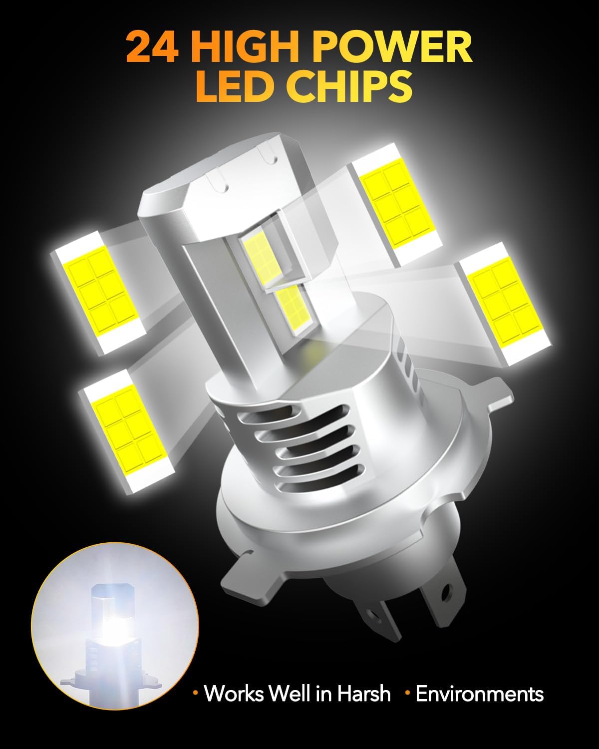 OXILAM HB2 9003 H4 LED Bulbs, 900% Ultra Bright, 40000LM, No Polarity, Plug-N-Play, 70,000 Hours Lifespan, Flicker-Free, 2 Pack