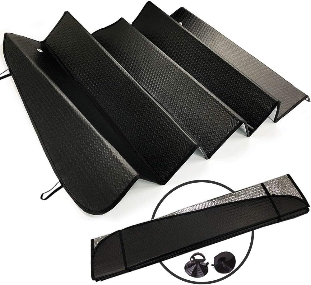 Big Hippo Front Car Sun Shade Windshield, Jumbo/Standard Sunshade Keeps Vehicle Cool UV Ray Sun Visor Protector Sunshades - Easy to Use Folding Sun Shade - Silver/Black Sides(Size: 55.16 X 27.5inch)