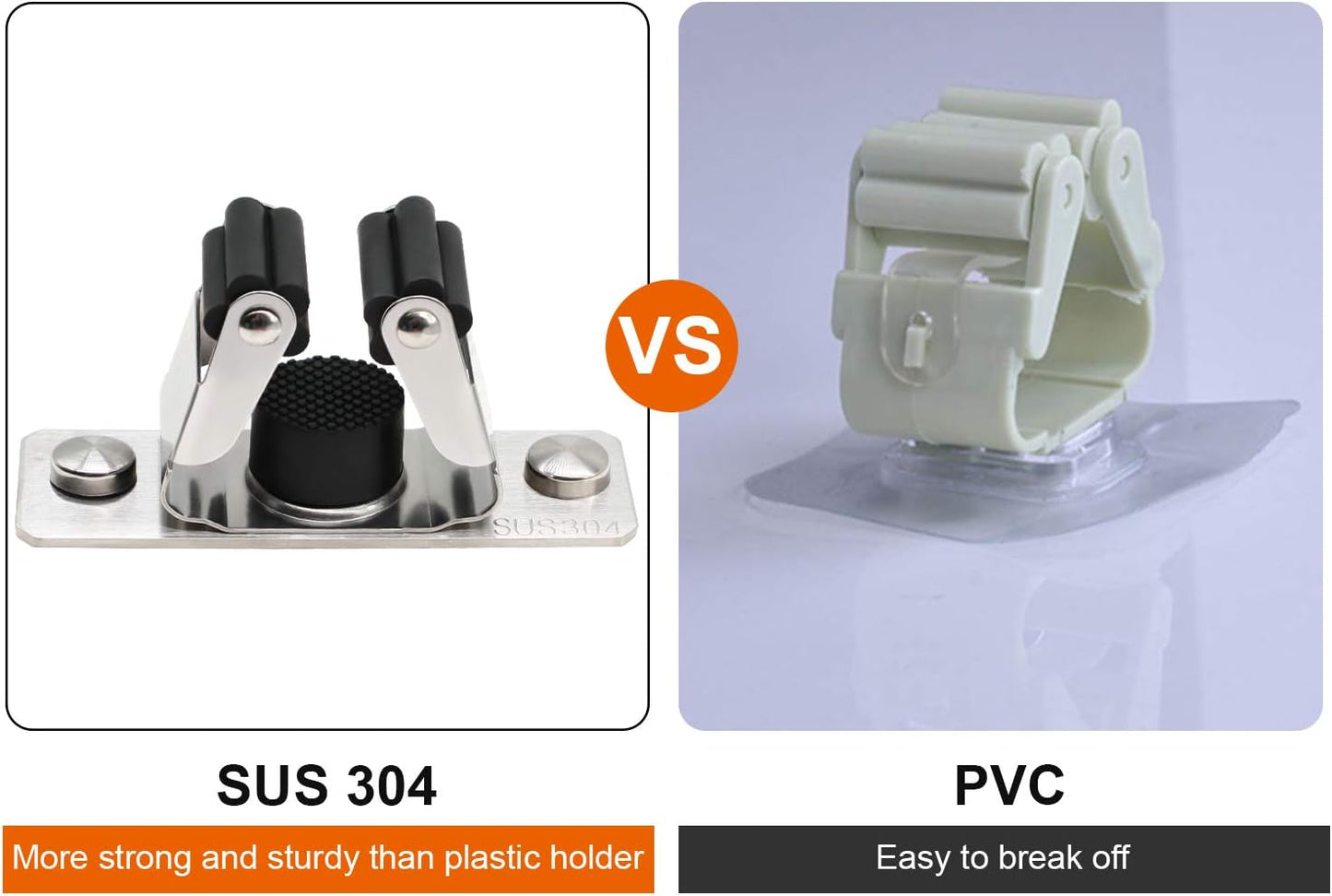 Mop and Broom Holder Wall Mount, 2PCS Heavy Duty Stainless Steel Broom Hanger Wall Mounted Broom Organizer Garage Organization Tool Organizer Storage for Laundry Room Home Garden Garage