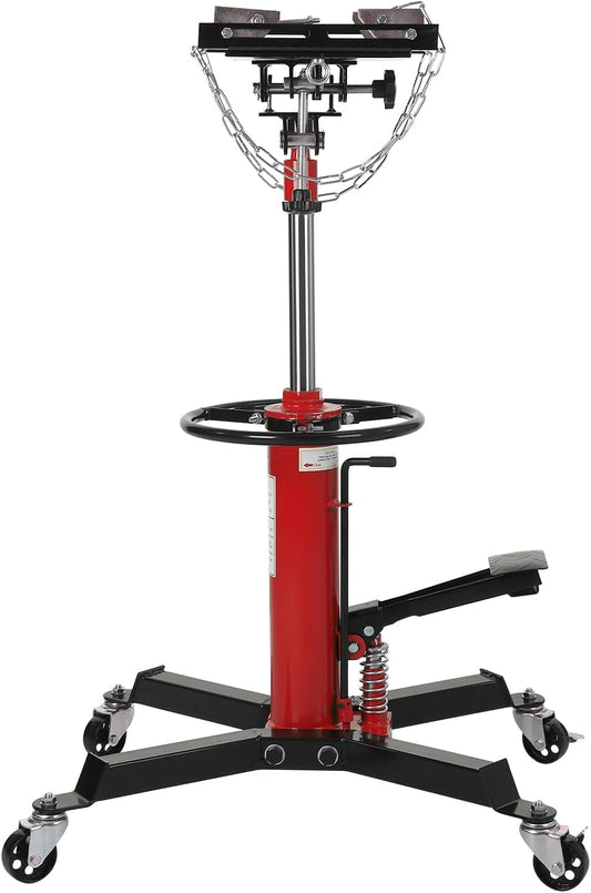 Transmission Jack with 1 Stage Hydraulic Ram, 1322 LBS Hydraulic Telescoping Transmission Jack with Foot Pedal & 360° Swivel Wheels, Heavy-Duty Garage/Workshop Jacks for Car/Truck Repairs, Red