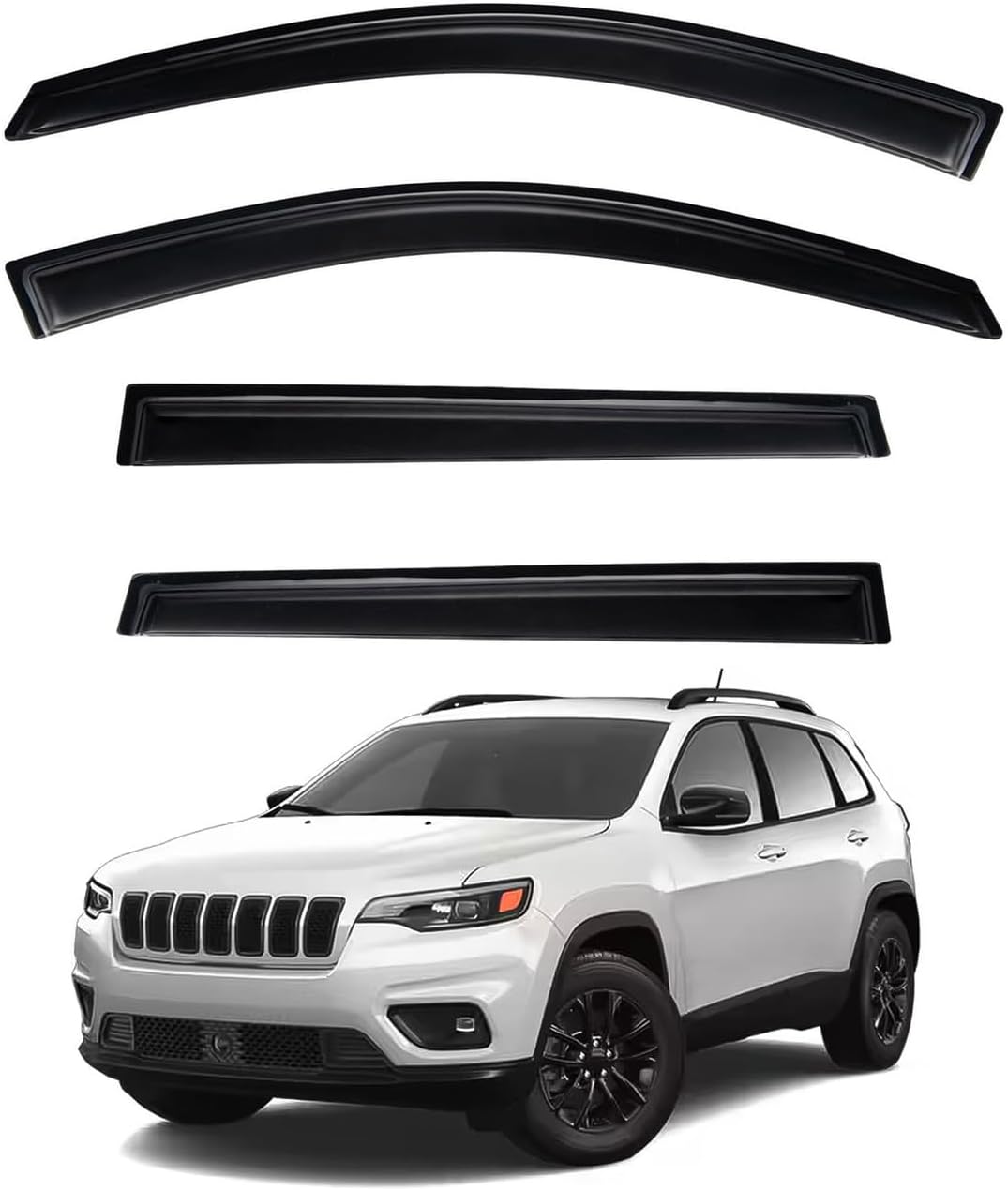 4pcs Front+Rear Smoke Tint Sun/Rain Guard Compatible with 2014-2024 Jeep Cherokee Outside Mount Tape-On Vent Window Visors