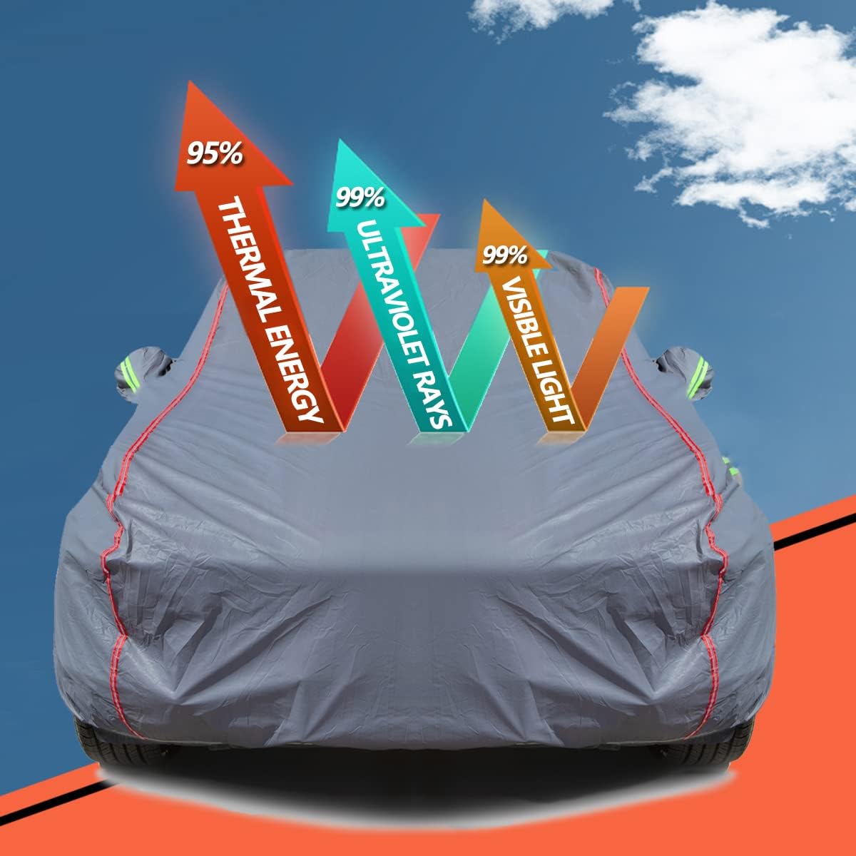 AUQDD 6-Layers PEVA New Material Sedan SUV Full Padded Car Cover Waterproof All Weather Weatherproof UV Sun Protection Snow Dust Storm Resistant Outdoor Exterior Custom Form-Fit Straps 178"-190" Grey