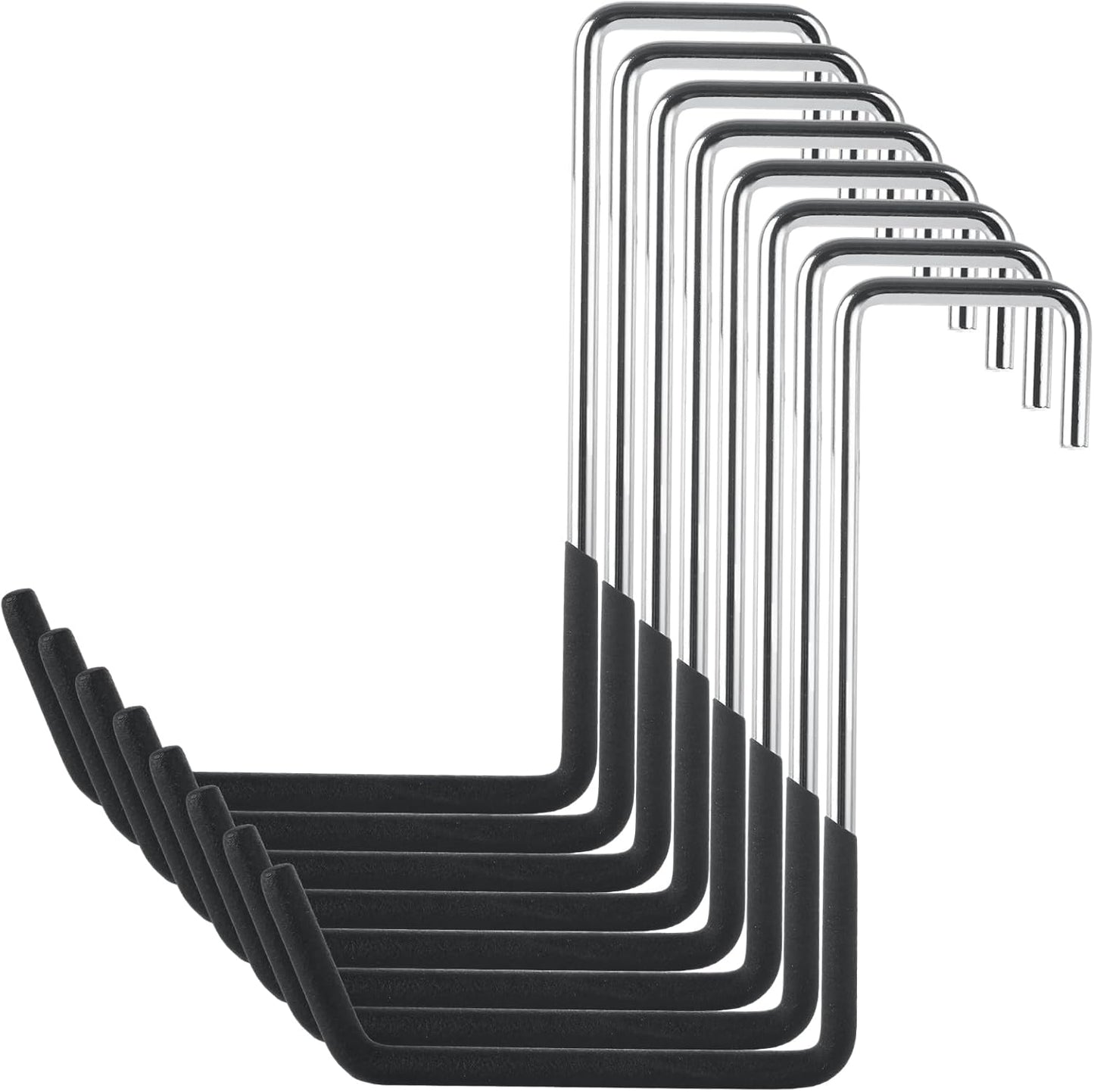 8 PCS Heavy Duty Carbon Steel S Hooks, Vinyl Coated, 7.5 Inch, Black, 66 Lbs Max Weight, Ideal for Garage, Outdoor, Indoor, Ladder, Sports Equipment, Pool Equipment, Plant Supports