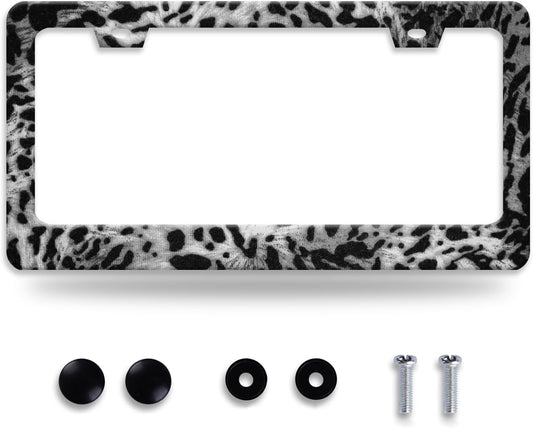 Beautiful Leopard Print License Plate Frame Cheetah Print Texture License Plate Holder for Car Decorative Parts Stainless Stee License Plate Frames for Standard Us Canada Funny 12x6 Inch