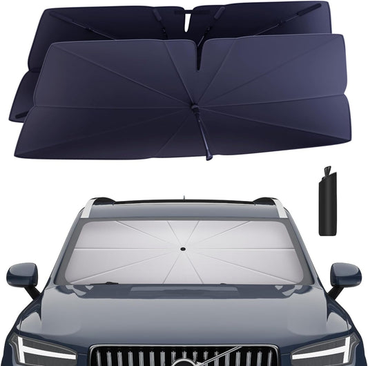Windshield Sun Shade Umbrella for 2016-2026 Volvo XC90 Accessories: Custom Fit 240T Silver, Double Thickened, Foldable Sunshade Window Sun Visor, Ultimate 99% UV