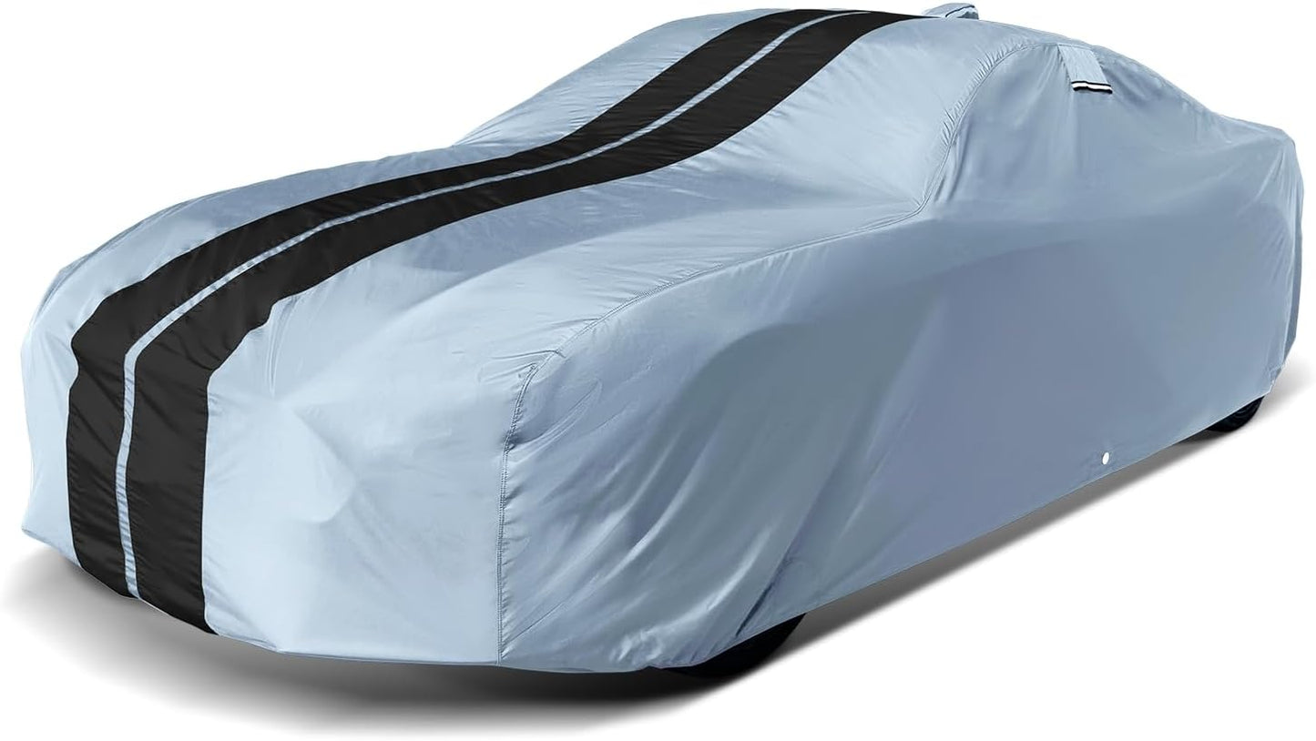 iCarCover Custom Car Cover for Pontiac Safari Wagon (1977-1989) Waterproof All-Weather Rain Snow UV Sun Protector Full Exterior Indoor Outdoor Car Cover (Stripe - Gray/Black)