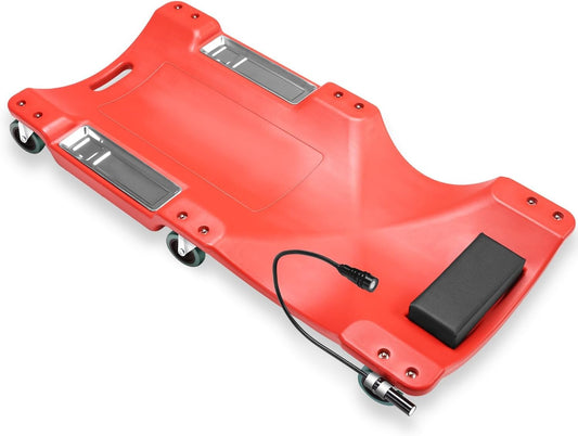 Auto Dynasty 40 Inches Mechanic Creeper, Automotive Garage Repair Low Profile Under Car Rolling Creeper with LED Light and Padded Headrest, Plastic, Red