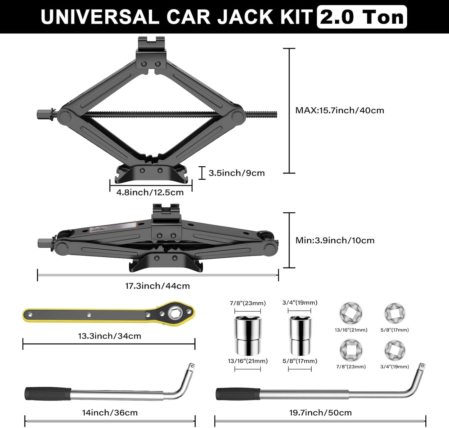 IMAYCC Car Jack Kit, Scissor Jack for Car 2 Ton (4409 lbs) Tire Jack Repair Kit,Spare Tire Changing Kit with Lug Wrench,Emergency Kit for Vehicle/Auto/SUV/MPV