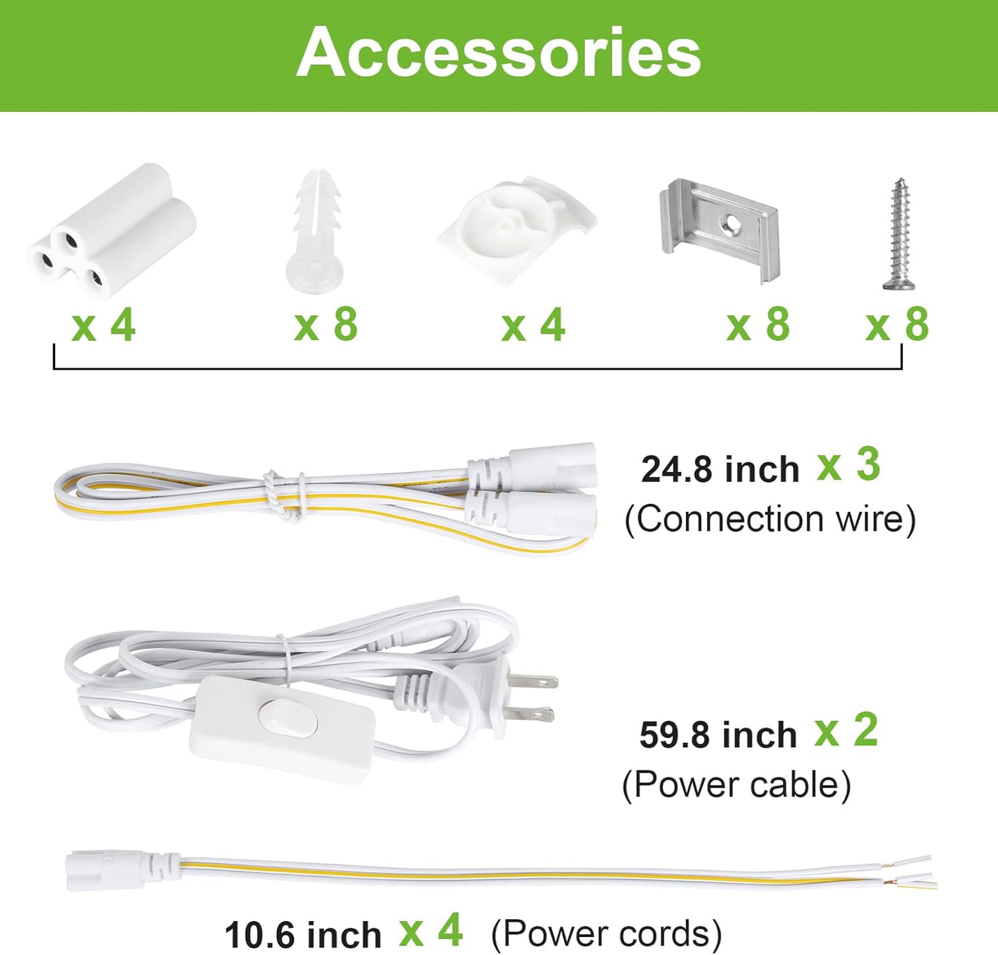 hykolity 30W 2FT LED Shop Light, 3500lm 6500K Super Bright White, Linkable Ceiling Light Fixture, V Shape Integrated T8 LED Tube Light with Built-in ON/Off Switch for Workbench, Cabinet, ETL, 4 Pack