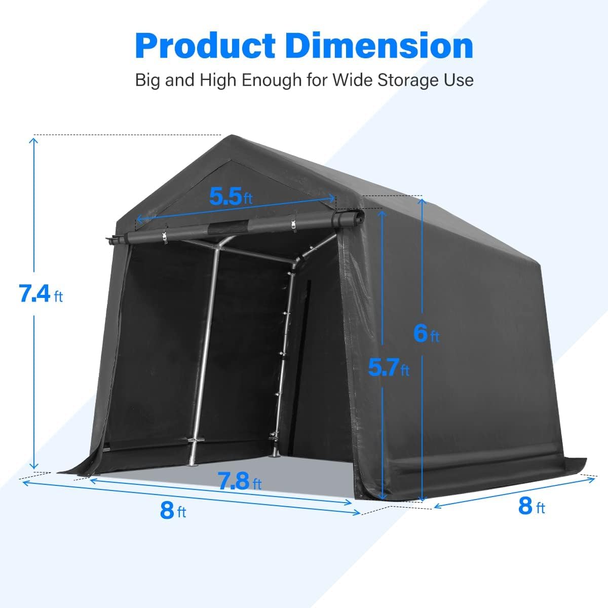 ADVANCE OUTDOOR 8x8 ft Storage Shelter Garage Tent with 2 Roll up Doors & Vents Outdoor Portable Carport for Motorcycle ATV Anti-UV Snow Resistant Waterproof, Gray