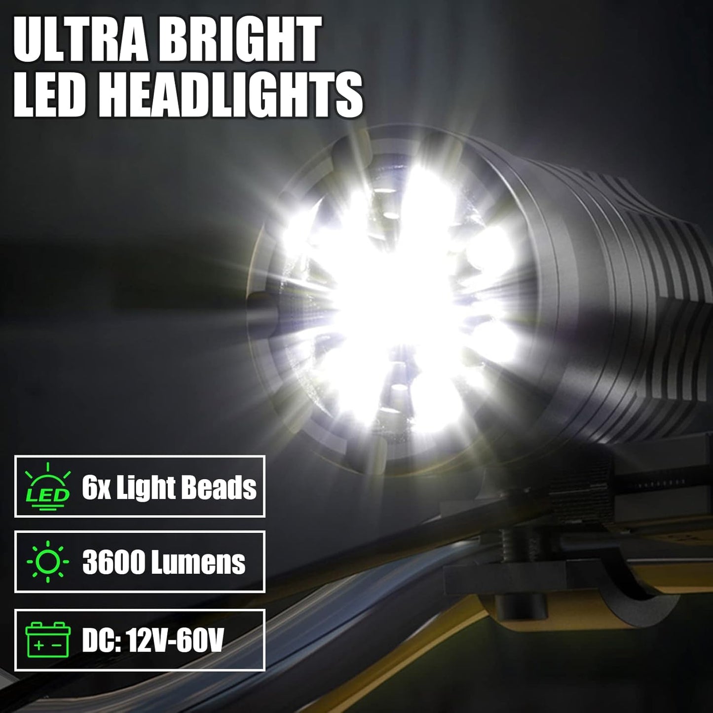 Motorcycle Driving Lights 12-60V 40W 3600LM LED Fog Lights for ATV UTV Bike Car Truck Boat Forklift Waterproof LED Spotlights with 6 Light Beads High Low Strobe Beam Switch Universal (Black 2)