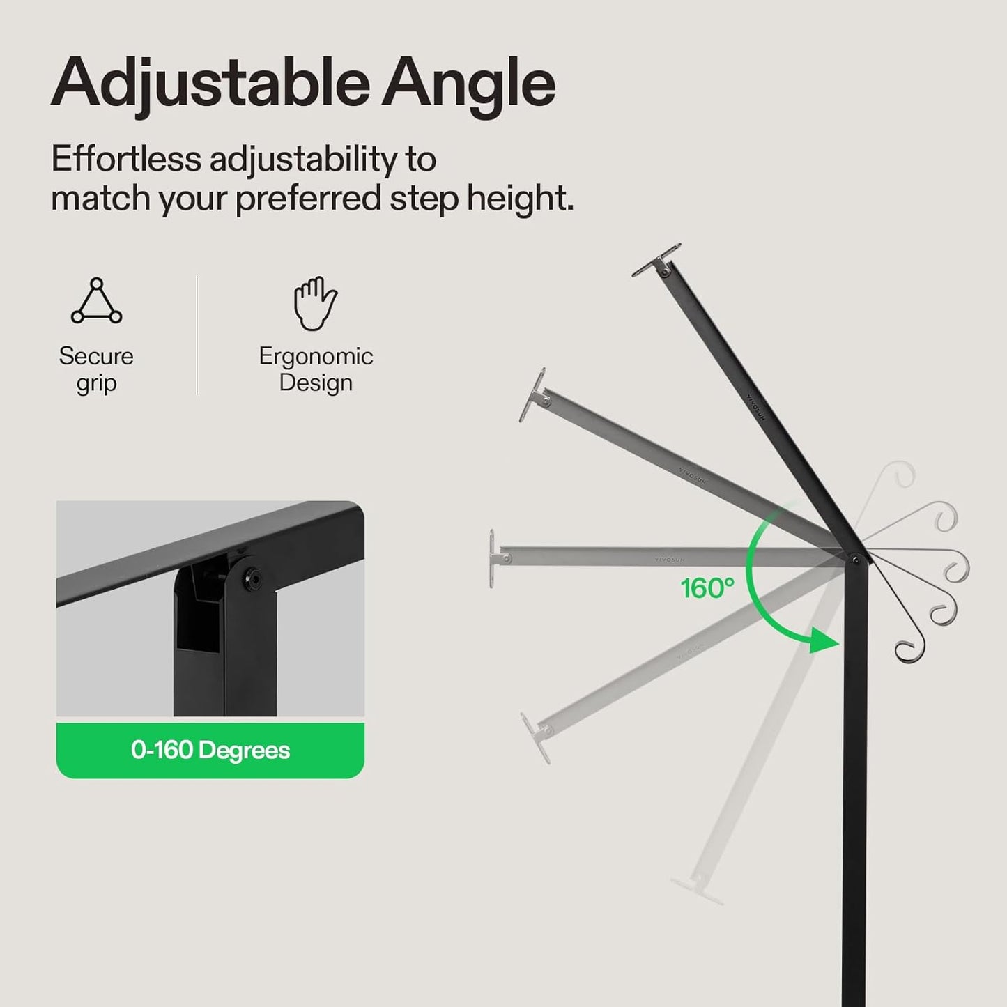 VIVOSUN Outdoor Handrail, 2 Step Stair Handrail, 31.5" x 39" Fits 1 to 2 Steps, Wrought Mattle Iron Stair Railing with Single Curved End for Concrete Steps, Porch Steps, One-Step Assembly, Black