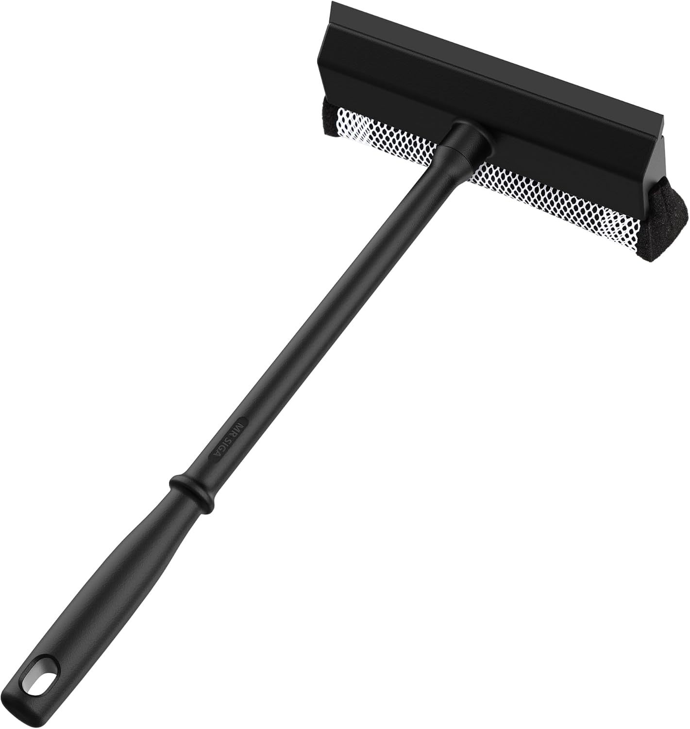 MR.SIGA Professional 2-in-1 Car Window Squeegee and Sponge Scrubber for Cleaning and Washing, Rubber Blade Cleaner With Handle, Black