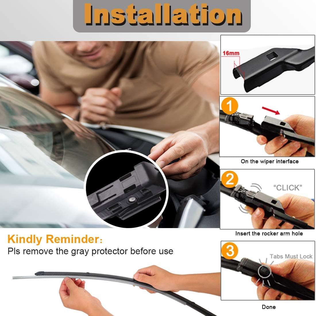 AUTOBOO 24"+19" Windshield Wipers Blades Replacement for Honda CRV CR-V 2023 2024 2025 with 10 Inch Rear Wiper Blade -Original Factory Quality (Pack of 3)