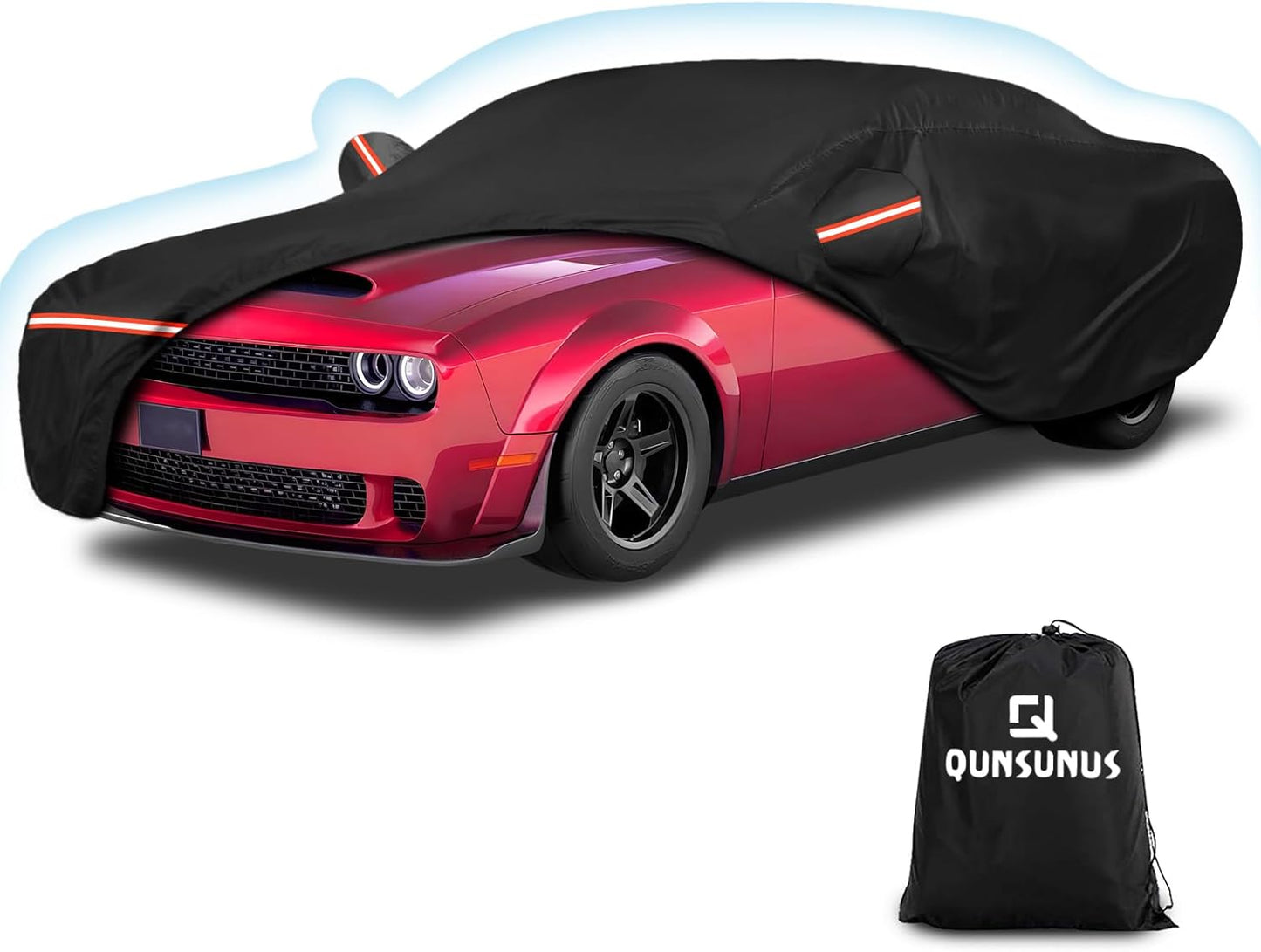 QUNSUNUS 6 Layer Car Cover for Dodge Challenger 2008-2023 Waterproof All Weather Windproof for Dodge Car Cover Hail Protection with Zipper