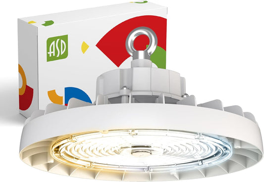ASD LED High Bay UFO Light Fixture, Commercial Shop Lighting | 3CCT, Dimmable, IP69K Waterproof, DLC Premium, UL Listed | 150W 23600LM 3000-5000K 100-277V | Warehouse, Garage, Workshop Lamp | White