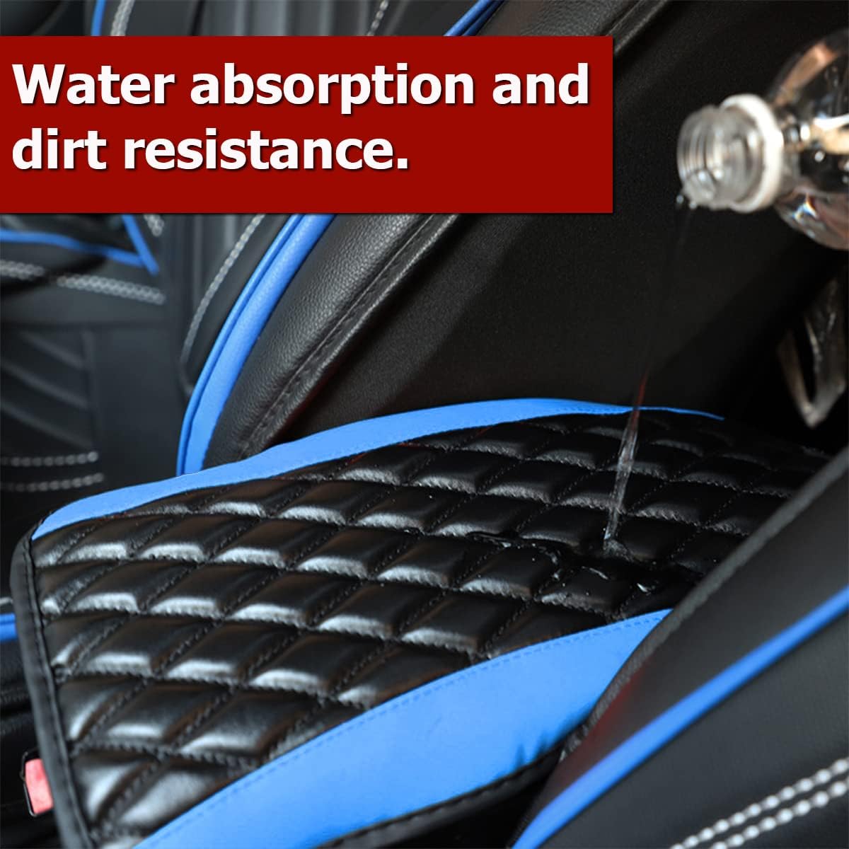 Car Center Console Cushion Pad, Universal Leather Waterproof Armrest Seat Box Cover Protector,Comfortable Car Decor Accessories Fit for Most Cars, Vehicles, SUVs (Blue)