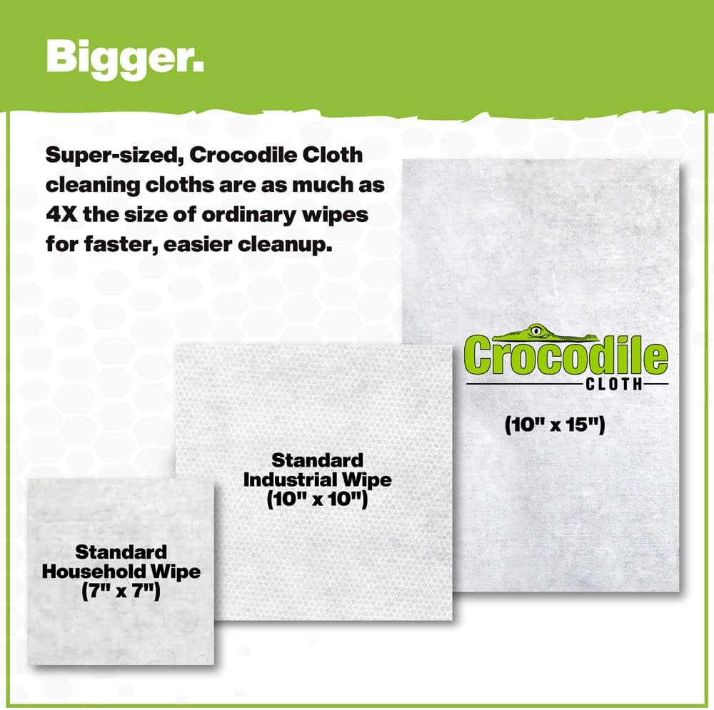 Crocodile Cloth Original Cleaning Wipes, 600 Count (6 Packs of 100) – Heavy-Duty 15” x 10” Multi-Surface Shop Wipes, Water-Based, Safe on Skin, Cuts Grease, Grime & Dirt