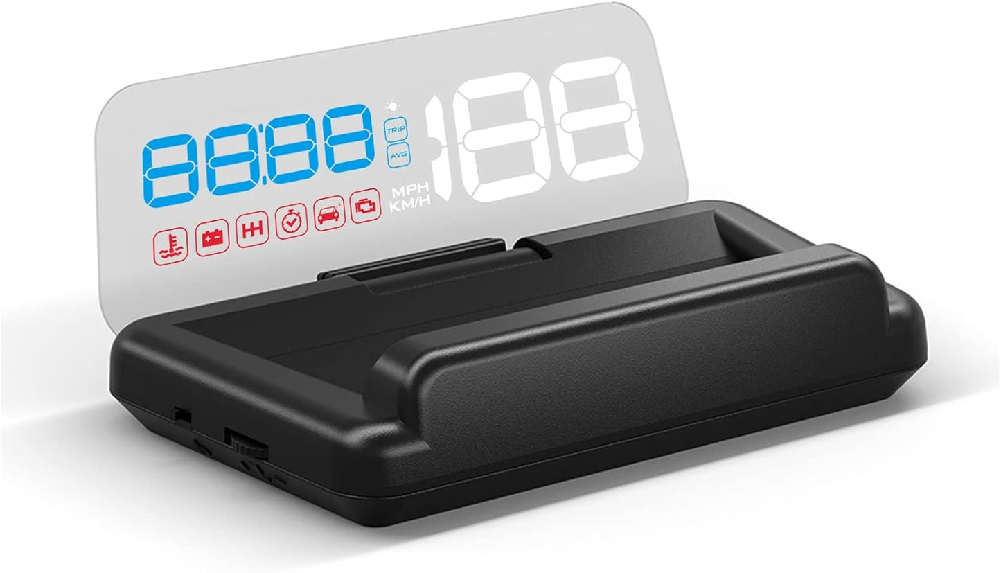 Heads up Display for Cars, C500 Car Digital GPS Speedometer, Stereo Projecting Display with Reflector, Speed, RPM, Water Temperature, Over Speed Alarm Remind, Fatigue Driving Reminder (C500)