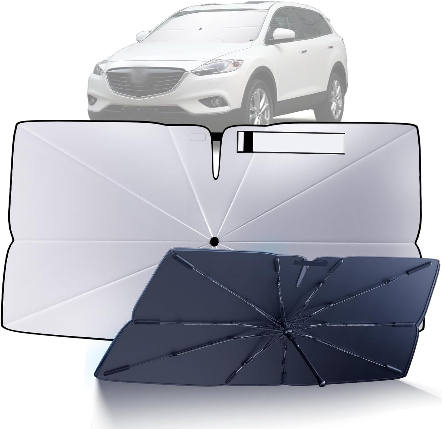 Windshield Sun Shade Umbrella for 2016-2025 Mazda CX-9 Accessories: Custom Fit 210T Silver, Foldable Sunshade Front Window Sun Visor, Blocks UV Rays, Keeps Car Cool for Signature, Touring, Sport