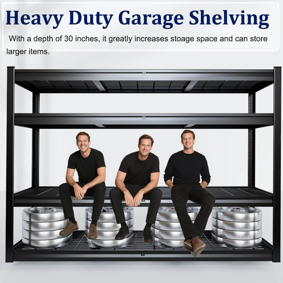 72" W Storage Shelves Heavy Duty Garage Shelving 30" D Metal Shelving Unit, 4 Tier Adjustable Shelves, 5000LBS Steel Industrial Shelving for Basement Warehouse Commercial, 2 Pack
