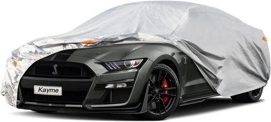 Kayme 6 Layers Car Cover Custom fit for Ford Mustang/Shelby (1964-2025) Waterproof All Weather for Automobiles, Outdoor Full Cover Rain Sun UV Protection.Silver