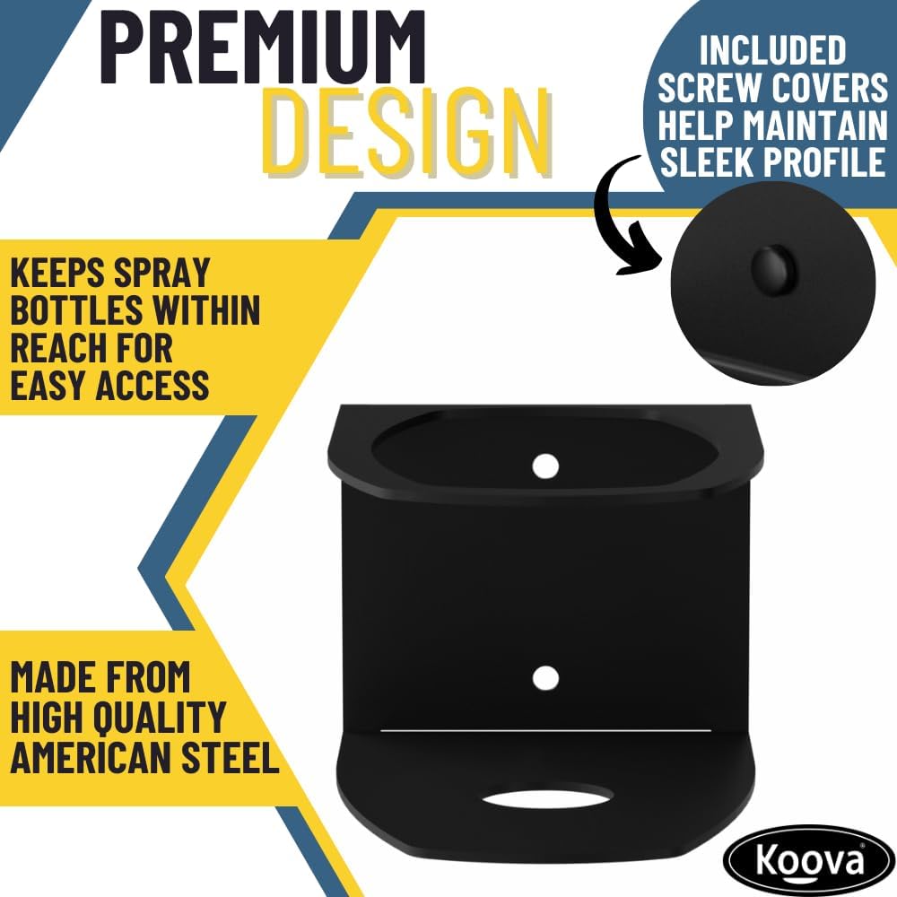 Koova Spray Bottle Holder Heavy Duty- Wall Mount Storage Rack for 1 Spray Bottle, Utility Shelf with Included Hardware - Made in USA, Sturdy Metal Organizer for Efficient Kitchen and Garage Storage