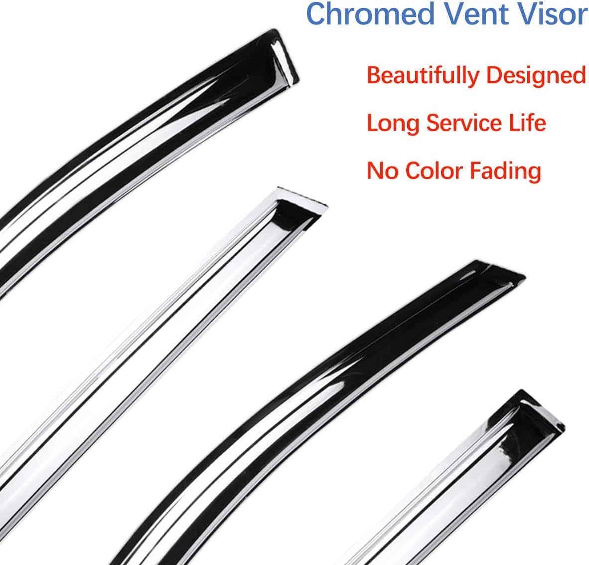 Chrome Side Window Visors Wind Vent Deflector for 15-22 Ford F150 Crew cab(Supercrew cab) 17-22 F250/F350 Super Duty Crew cab,4pcs Outside Mount Tape-On Chrome Sun Rain Guards Set 94975Y