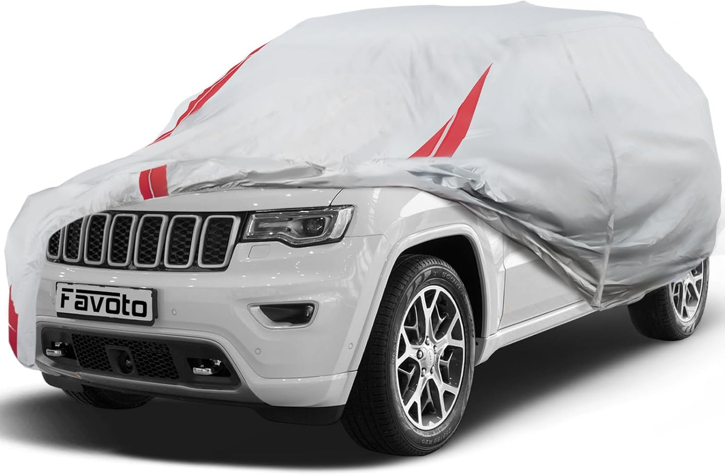 Favoto SUV Car Cover Waterproof - Custom Fit for Jeep Grand Cherokee (1992-2021) All Weather for Automobiles Outdoor with Reflective Stripe Snow Sun Dust UV Protection Full Exterior Cover