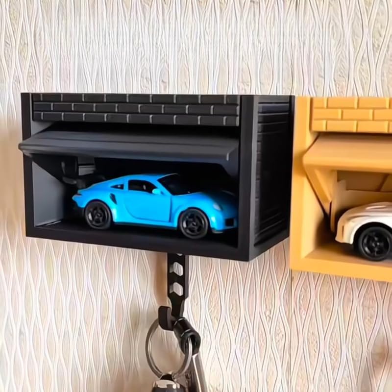 Wall-Mounted Car Display Key Holder, Decorative Garage Model Design, Multiple Colors（No Car） (Brick-Gray（No Car）)