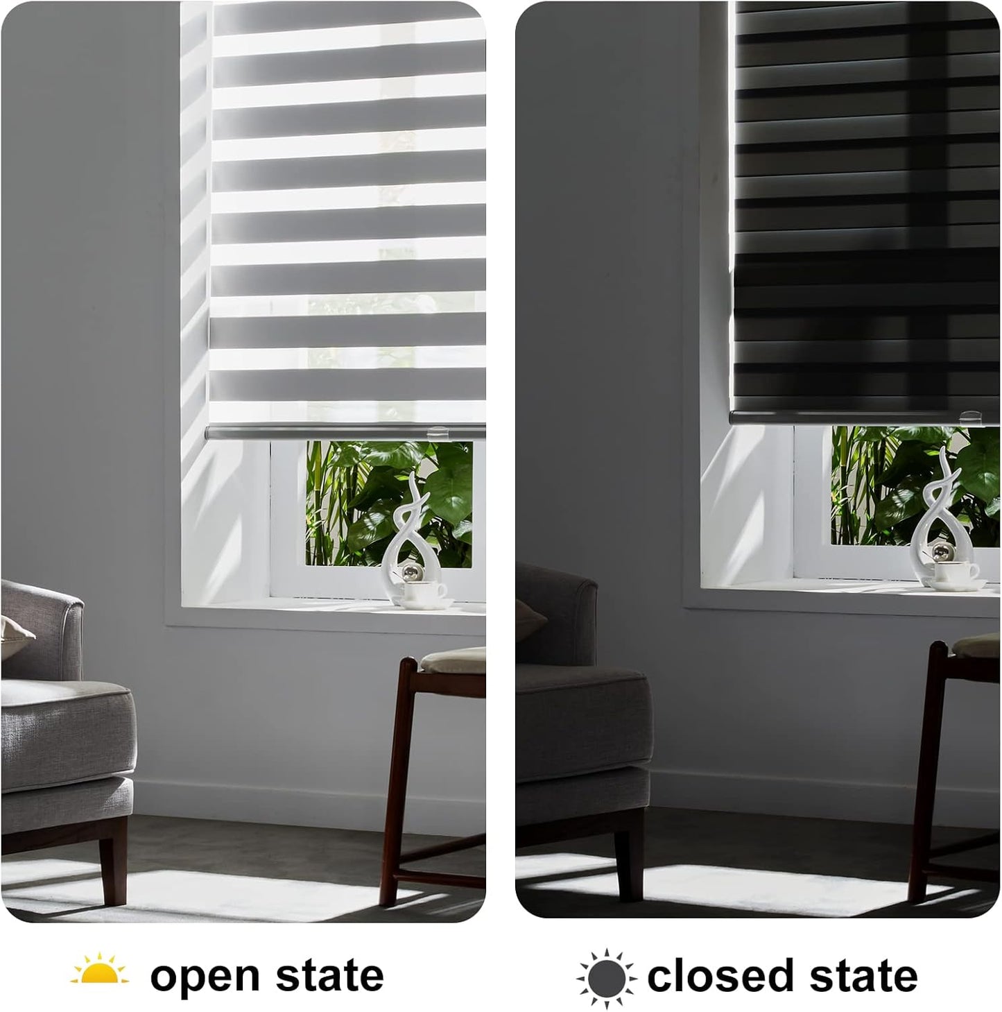 Persilux Cordless Zebra Blinds (70" W x 72" H, Grey) Dual Layer Fabric, Privacy Window Blinds, Dual Layer Zebra Roller Shades, Light Filtering Sheer Window Treatments for Home, Office…
