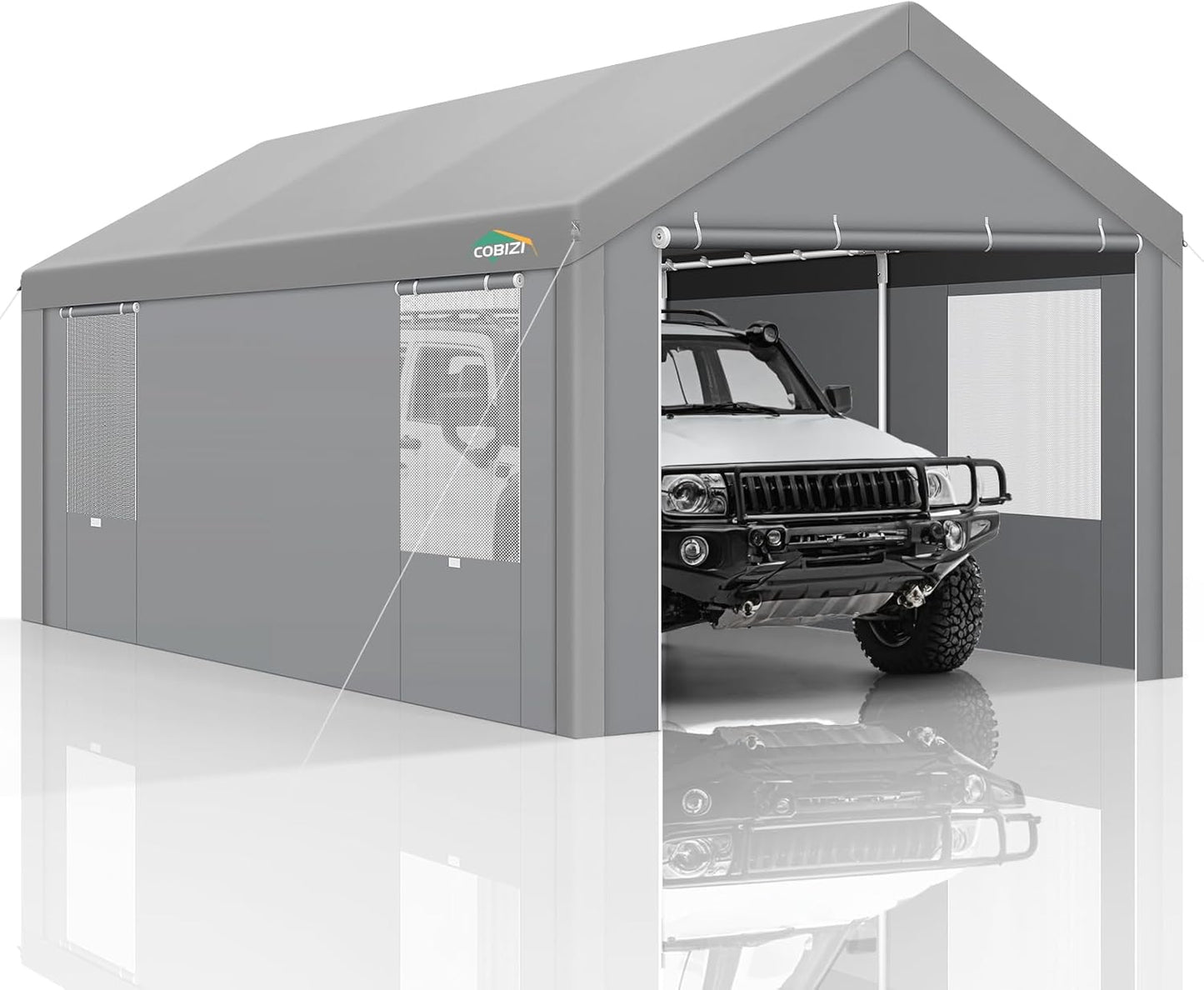 COBIZI Carports 10x20 Heavy Duty Car Canopy Garage with Removable Sidewalls & Doors, Galvanized Frame Portable Carport Canopy with Built-in Sandbags & All-Season Tarp for Car Boat Truck, Gray