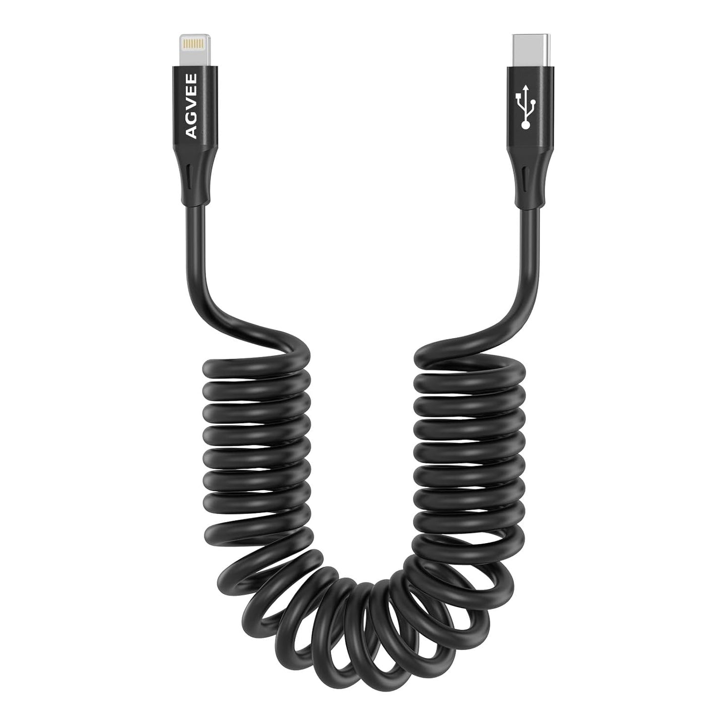 AGVEE 3ft Coiled Short USB-C to Lightning Charging Cable [MFI Certified] 30W PD Fast Charger Cord in Car for iPhone 14/13/12/11/XS/8/7/6/5 CarPlay, iPad, iPod, Black