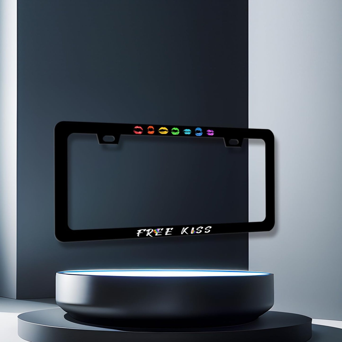 Sexy Lips License Plate Frame Colorful Kiss License Plate Holder for Personalized Car Decorative Stainless Steel Funny Text License Plate Lip Auto Part with Screws 12.2" x 6.2"