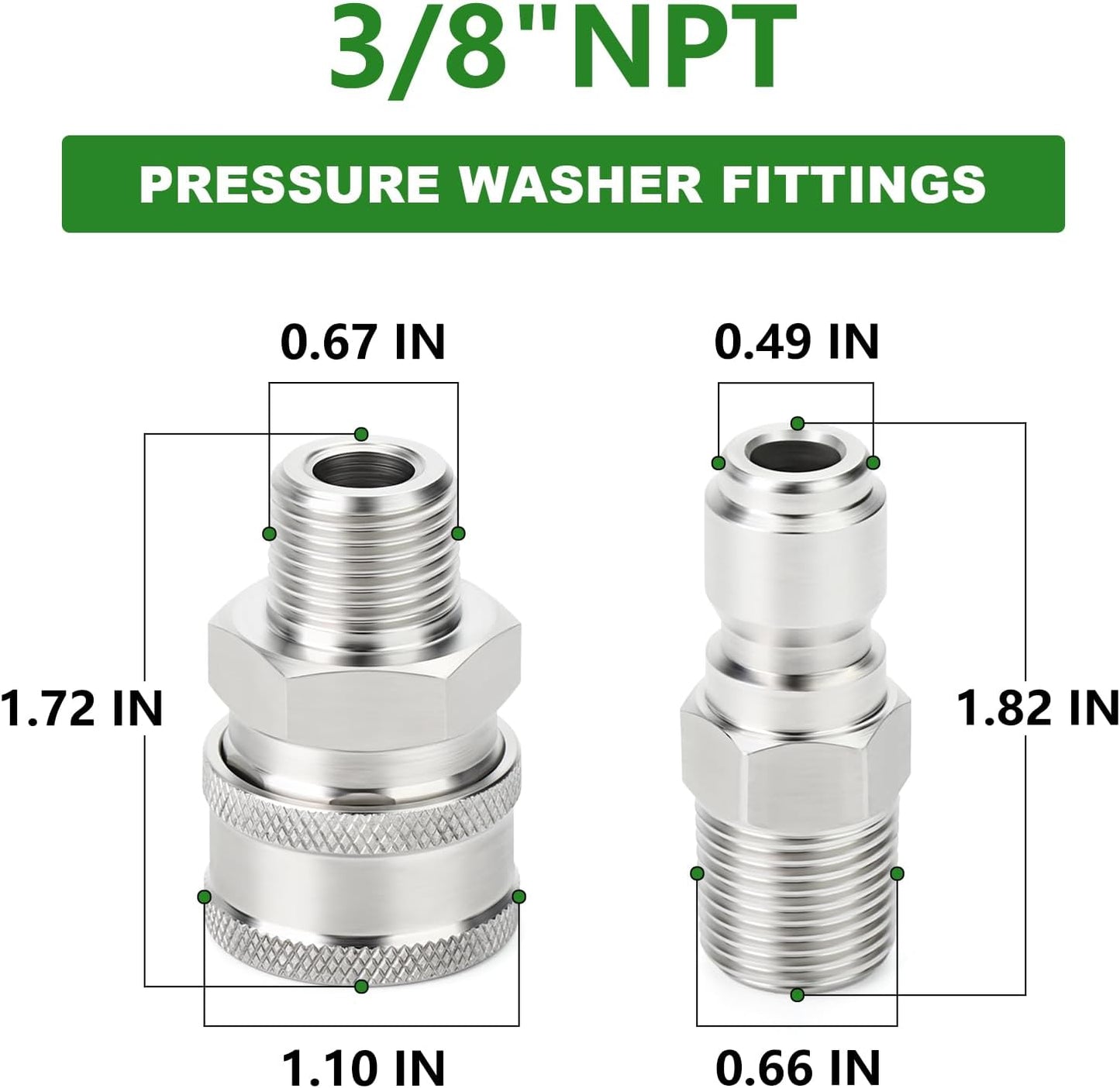 TAISHER 12PCS 304 Stainless Steel Pressure Washer Adapter Kit, Quick Connect Fittings，3/8" Male