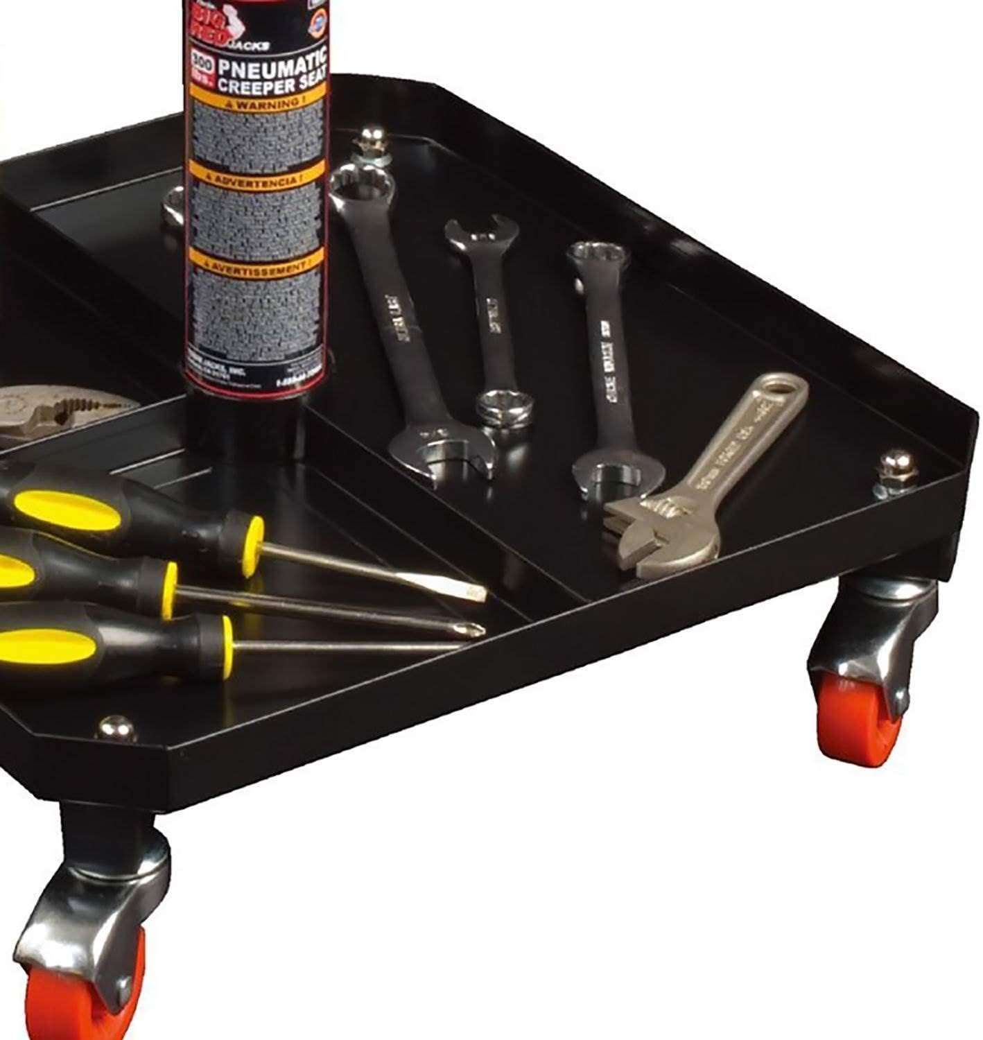 BIG RED TR6350 Torin Rolling Pneumatic Creeper Garage/Shop Seat: Padded Adjustable Mechanic Stool with Tool Tray Storage, Red Large