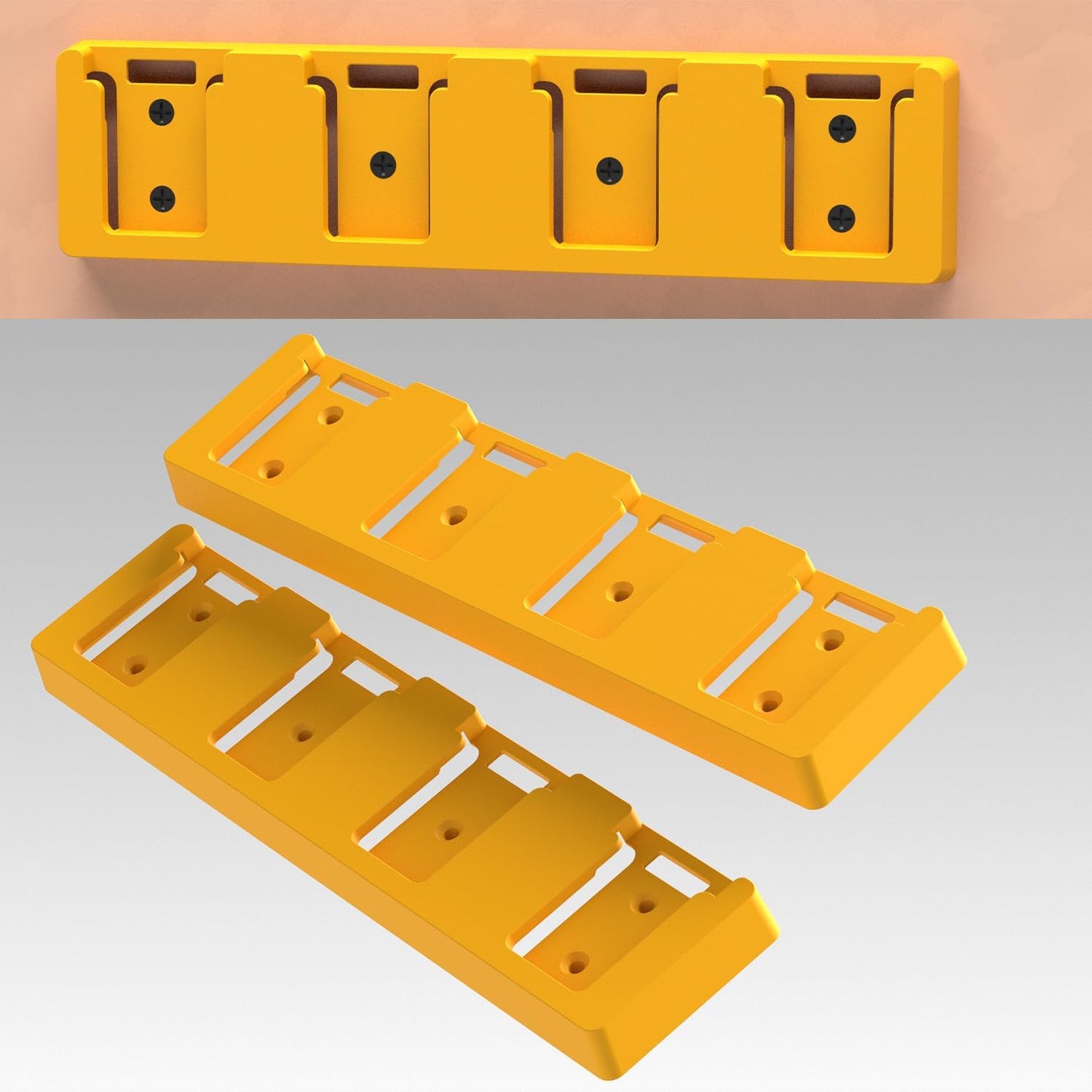 Battery Rack Compatible with DeWalt 20V Battery Holder, Mount 4 Slot Bulk Battery Garage Tool, Tools for Dewallt 20v, Wall Display Hook Holder (Yellow-4pc)