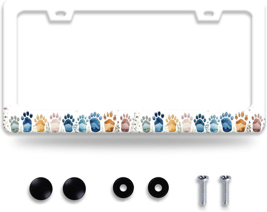 Bear Paw Print License Plate Frame Colorful Animal License Plate Frames Funny for Car Decorative Parts Stainless Stee License Plate for Standard Us Canada Funny License Plate Holder 12x6 Inch