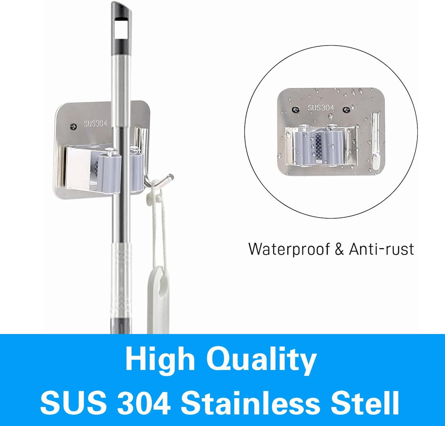 5 Pack Broom Holder Heavy Duty Stainless Steel Broom Hanger with Hooks Screw Drilling Rust Resistant Mop and Broom Holder Wall Mount for Bathroom Kitchen Laundry Room Garage - Silver